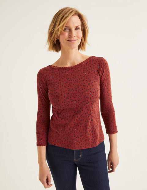 Ottilie Scoop Back Jersey Top - Conker, Ditsy Petal Ottilie Scoop Back Jersey Top - Conker, Ditsy Petal