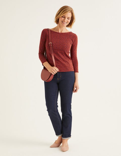 Ottilie Scoop Back Jersey Top - Conker, Ditsy Petal Ottilie Scoop Back Jersey Top - Conker, Ditsy Petal