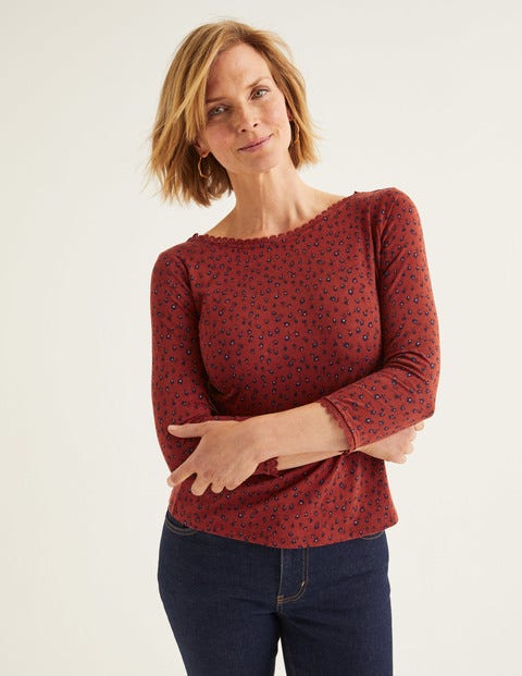 Ottilie Scoop Back Jersey Top - Conker, Ditsy Petal Ottilie Scoop Back Jersey Top - Conker, Ditsy Petal