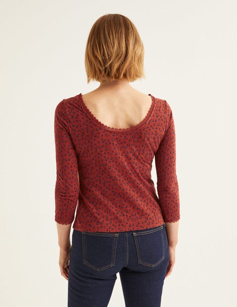 Ottilie Scoop Back Jersey Top - Conker, Ditsy Petal Ottilie Scoop Back Jersey Top - Conker, Ditsy Petal