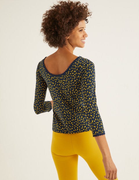 Ottilie Scoop Back Jersey Top - Navy and Saffron, Ditsy Petal Ottilie Scoop Back Jersey Top - Navy and Saffron, Ditsy Petal