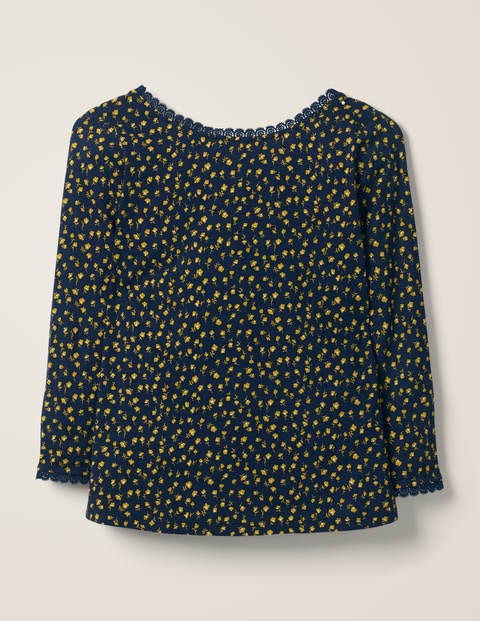 Ottilie Scoop Back Jersey Top - Navy and Saffron, Ditsy Petal Ottilie Scoop Back Jersey Top - Navy and Saffron, Ditsy Petal