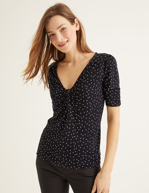 Jane Jerseyoberteil - Schwarz und Milchshake, Polka-Tupfen Jane Jerseyoberteil - Schwarz und Milchshake, Polka-Tupfen