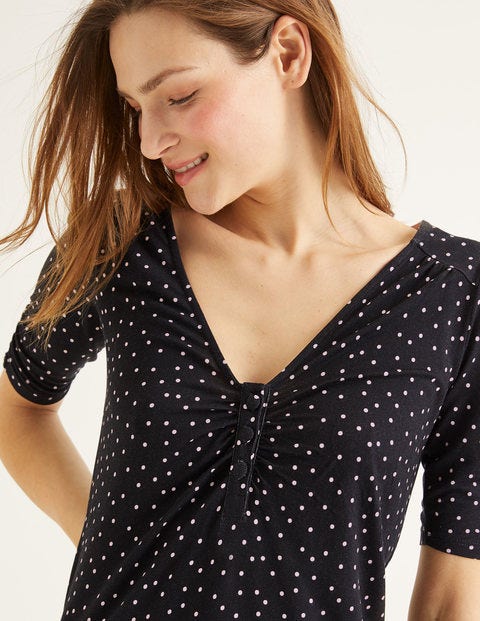 Jane Jerseyoberteil - Schwarz und Milchshake, Polka-Tupfen Jane Jerseyoberteil - Schwarz und Milchshake, Polka-Tupfen
