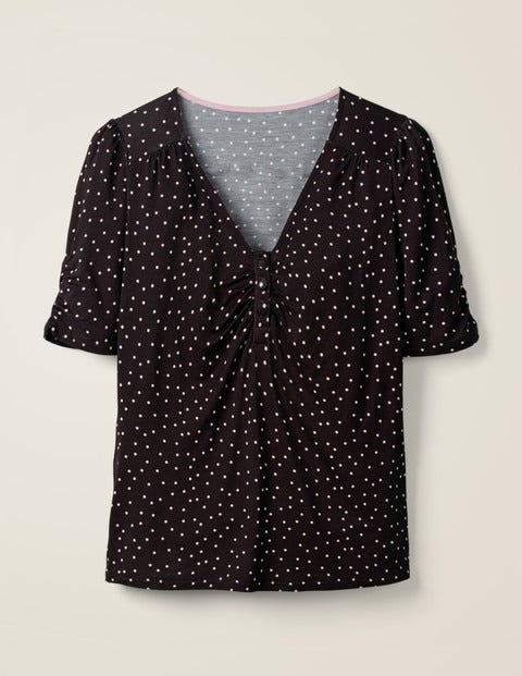 Jane Jerseyoberteil - Schwarz und Milchshake, Polka-Tupfen Jane Jerseyoberteil - Schwarz und Milchshake, Polka-Tupfen