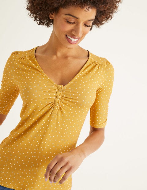 Jane Jerseyoberteil - Safrangelb, Polka-Tupfen Jane Jerseyoberteil - Safrangelb, Polka-Tupfen