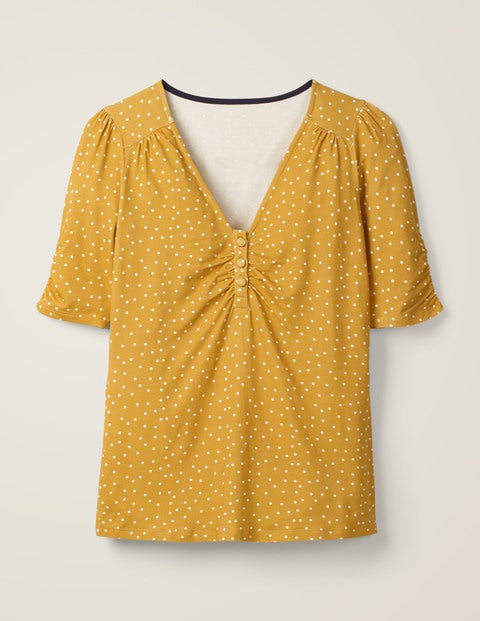 Jane Jerseyoberteil - Safrangelb, Polka-Tupfen Jane Jerseyoberteil - Safrangelb, Polka-Tupfen