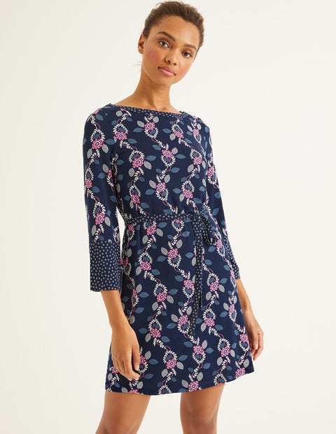 Amy Jersey Tunic - Navy, Stamp Vine Amy Jersey Tunic - Navy, Stamp Vine