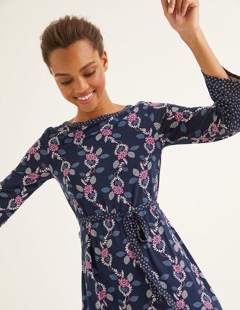 Amy Jersey Tunic - Navy, Stamp Vine Amy Jersey Tunic - Navy, Stamp Vine