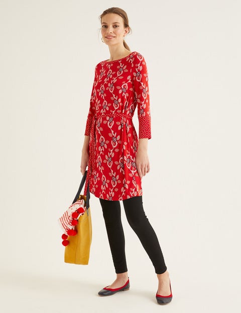 Amy Jersey Tunic - Post Box Red, Stamp Vine Amy Jersey Tunic - Post Box Red, Stamp Vine