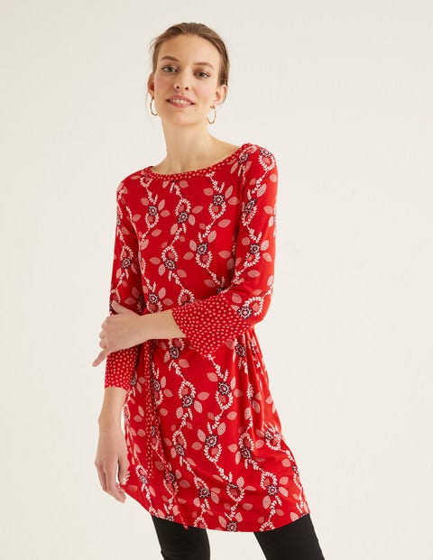 Amy Jersey Tunic - Post Box Red, Stamp Vine Amy Jersey Tunic - Post Box Red, Stamp Vine