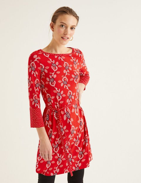 Amy Jersey Tunic - Post Box Red, Stamp Vine Amy Jersey Tunic - Post Box Red, Stamp Vine