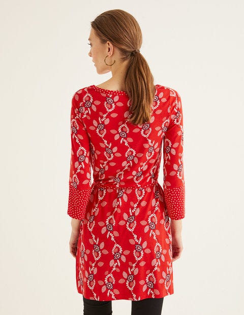 Amy Jersey Tunic - Post Box Red, Stamp Vine Amy Jersey Tunic - Post Box Red, Stamp Vine