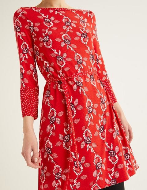 Amy Jersey Tunic - Post Box Red, Stamp Vine Amy Jersey Tunic - Post Box Red, Stamp Vine