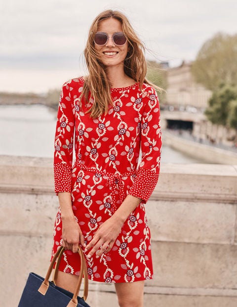 Amy Jersey Tunic - Post Box Red, Stamp Vine Amy Jersey Tunic - Post Box Red, Stamp Vine