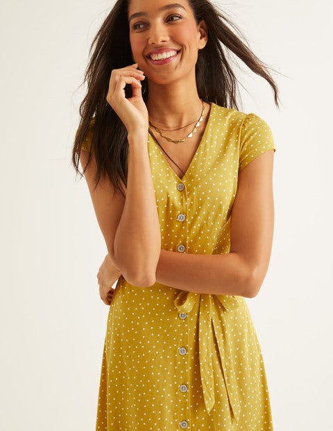 Frances Jersey Midi Dress - Saffron, Polka Dot Frances Jersey Midi Dress - Saffron, Polka Dot