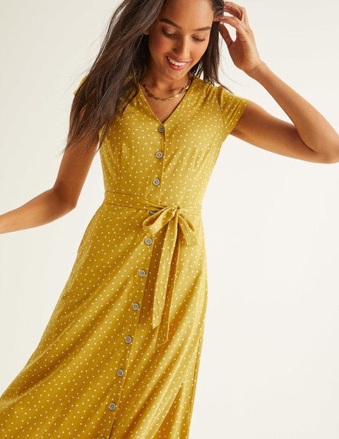 Frances Jersey Midi Dress - Saffron, Polka Dot Frances Jersey Midi Dress - Saffron, Polka Dot