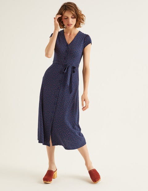 Frances Midikleid Aus Jersey - Navy, Signalrot, Polka-Tupfen Frances Midikleid Aus Jersey - Navy, Signalrot, Polka-Tupfen