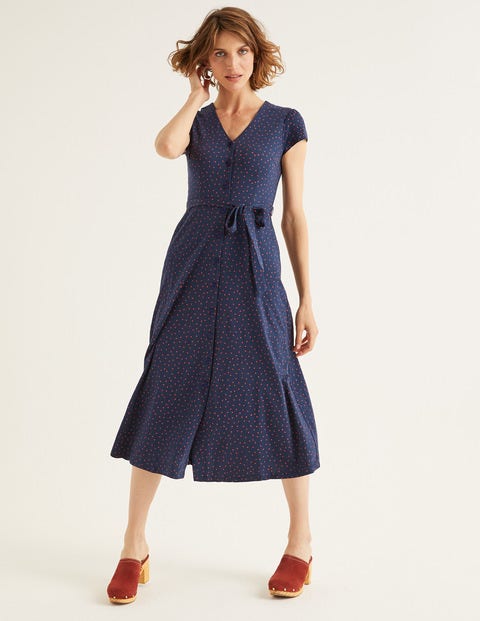 Frances Midikleid Aus Jersey - Navy, Signalrot, Polka-Tupfen Frances Midikleid Aus Jersey - Navy, Signalrot, Polka-Tupfen