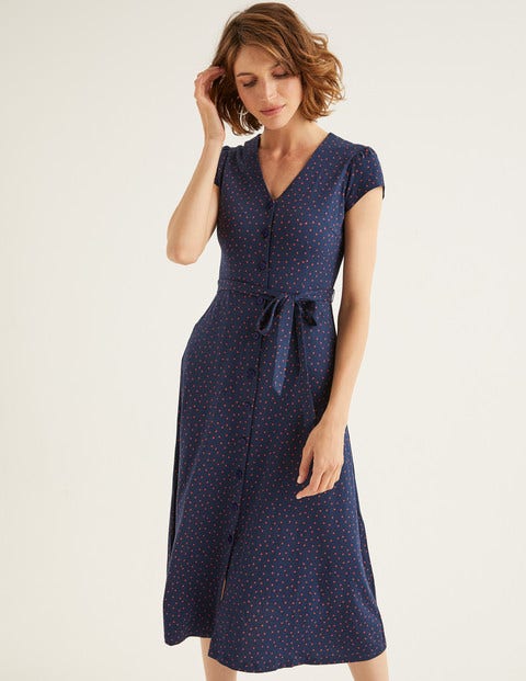 Frances Midikleid Aus Jersey - Navy, Signalrot, Polka-Tupfen Frances Midikleid Aus Jersey - Navy, Signalrot, Polka-Tupfen