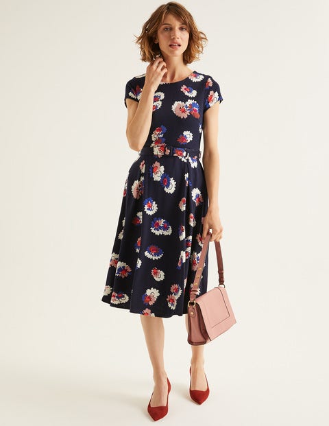 Aida Jerseykleid - Französisches Navy, Gemalte Gänseblümchen Aida Jerseykleid - Französisches Navy, Gemalte Gänseblümchen