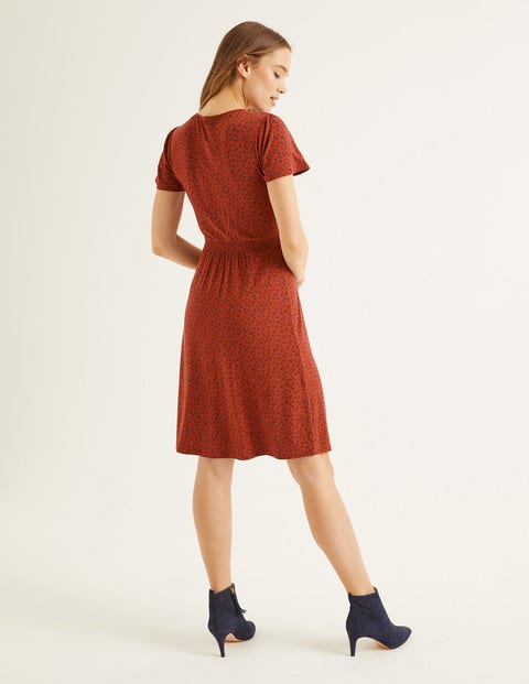 Evangeline Jerseykleid - Kastanienbraun, Kleine Blüten Evangeline Jerseykleid - Kastanienbraun, Kleine Blüten