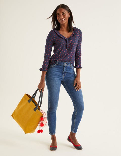 Federica Jersey Top - Navy, Polka Spot Federica Jersey Top - Navy, Polka Spot