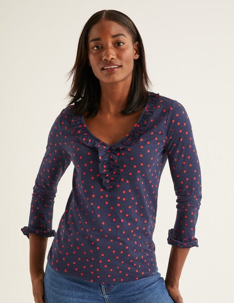 Federica Jersey Top - Navy, Polka Spot Federica Jersey Top - Navy, Polka Spot