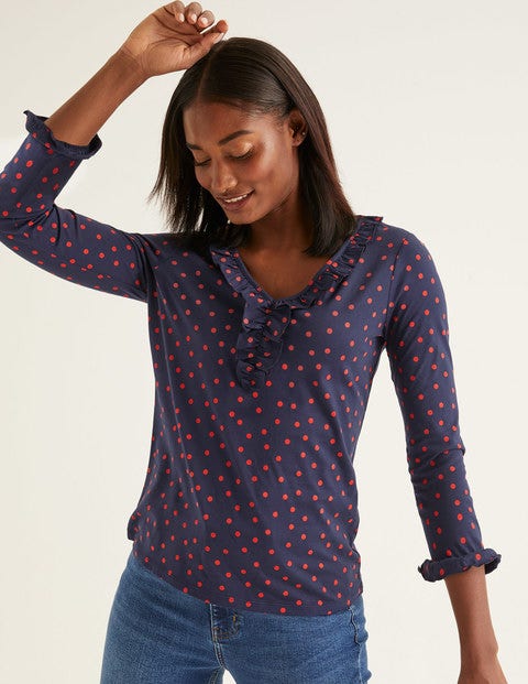 Federica Jersey Top - Navy, Polka Spot Federica Jersey Top - Navy, Polka Spot