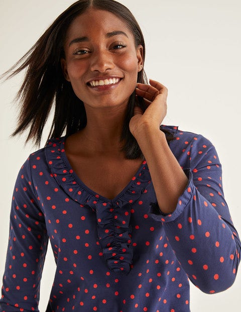 Federica Jersey Top - Navy, Polka Spot Federica Jersey Top - Navy, Polka Spot
