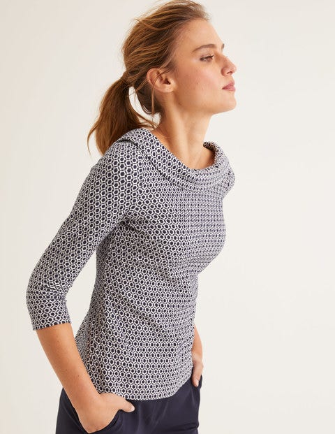 Bessie Jacquard Top - Ivory/Navy, Ornamental Tile Bessie Jacquard Top - Ivory/Navy, Ornamental Tile