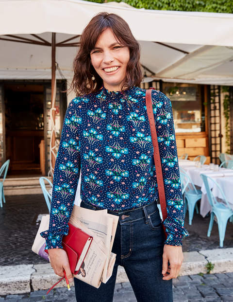 Connie Jersey Top - French Navy, Star Bouquet Connie Jersey Top - French Navy, Star Bouquet