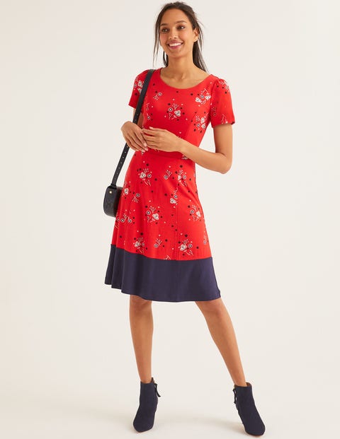 Erica Ponte-Kleid - Signalrot, Zarte Blumen Erica Ponte-Kleid - Signalrot, Zarte Blumen