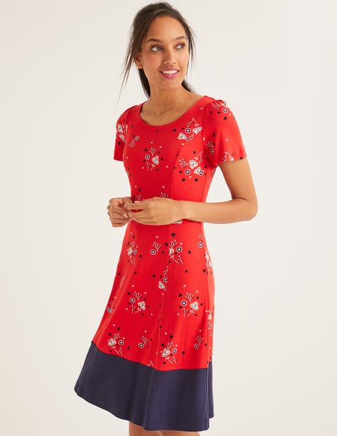 Erica Ponte-Kleid - Signalrot, Zarte Blumen Erica Ponte-Kleid - Signalrot, Zarte Blumen