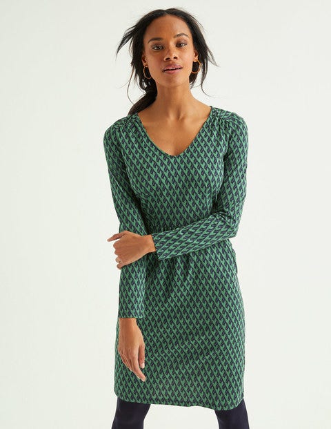 Romilly Jersey Dress - Broad Bean, Leafy Geo Romilly Jersey Dress - Broad Bean, Leafy Geo