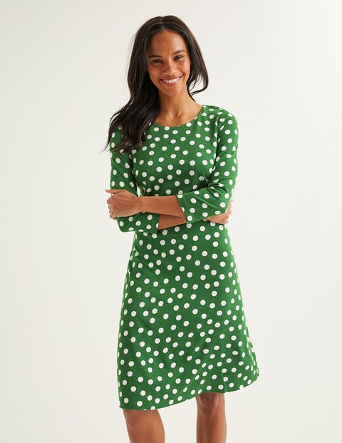 Theodora Ponte-Kleid - Ackerbohnengrün, Polka-Tupfen Theodora Ponte-Kleid - Ackerbohnengrün, Polka-Tupfen
