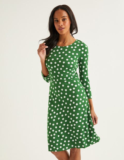 Theodora Ponte-Kleid - Ackerbohnengrün, Polka-Tupfen Theodora Ponte-Kleid - Ackerbohnengrün, Polka-Tupfen