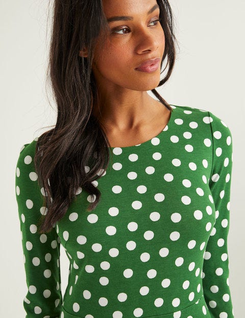 Theodora Ponte-Kleid - Ackerbohnengrün, Polka-Tupfen Theodora Ponte-Kleid - Ackerbohnengrün, Polka-Tupfen