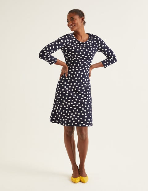 Theodora Ponte Dress - French Navy, Brand Polka Dot Theodora Ponte Dress - French Navy, Brand Polka Dot