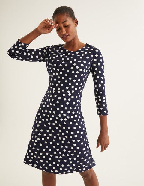 Theodora Ponte Dress - French Navy, Brand Polka Dot Theodora Ponte Dress - French Navy, Brand Polka Dot