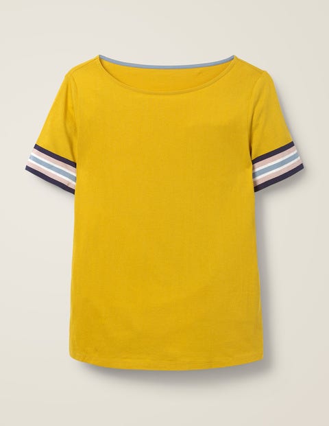 Kurzarmshirt Mit Gestreiften Bündchen - Safrangelb/Bunt Kurzarmshirt Mit Gestreiften Bündchen - Safrangelb/Bunt