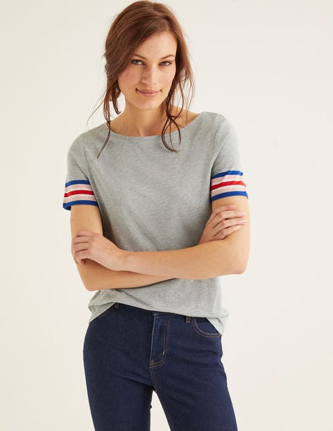 Short Sleeve Striped Cuff Tee - Grey Marl Multi Short Sleeve Striped Cuff Tee - Grey Marl Multi