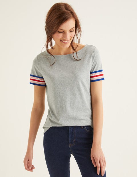 Short Sleeve Striped Cuff Tee - Grey Marl Multi Short Sleeve Striped Cuff Tee - Grey Marl Multi