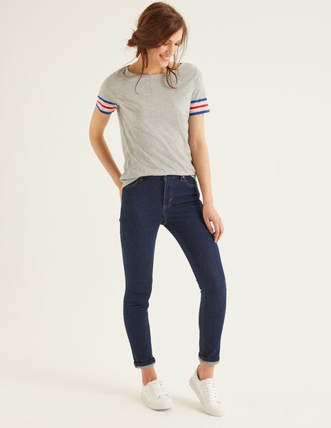 Short Sleeve Striped Cuff Tee - Grey Marl Multi Short Sleeve Striped Cuff Tee - Grey Marl Multi