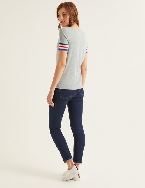 Short Sleeve Striped Cuff Tee - Grey Marl Multi Short Sleeve Striped Cuff Tee - Grey Marl Multi
