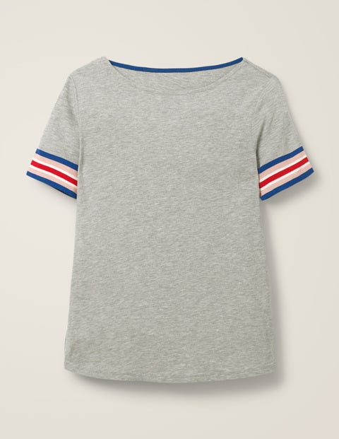 Short Sleeve Striped Cuff Tee - Grey Marl Multi Short Sleeve Striped Cuff Tee - Grey Marl Multi