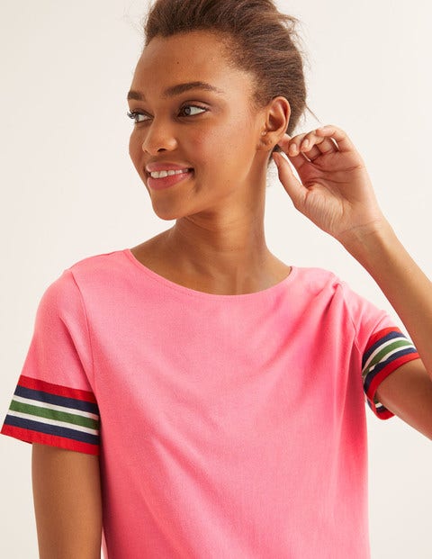 Short Sleeve Striped Cuff Tee - Crayon Pink Multi Short Sleeve Striped Cuff Tee - Crayon Pink Multi