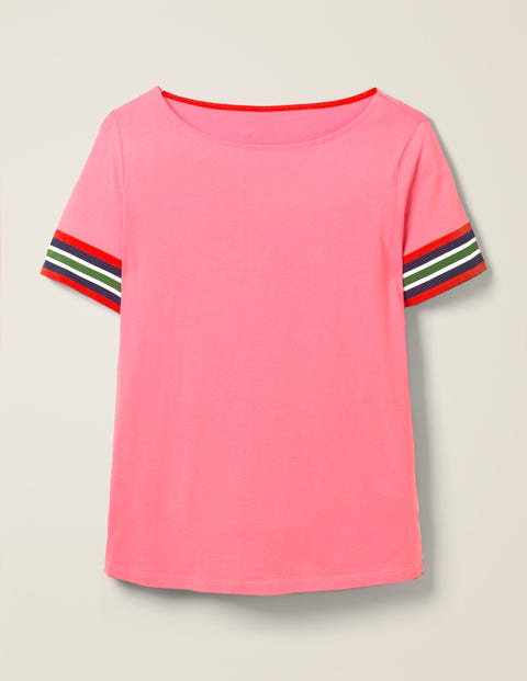 Short Sleeve Striped Cuff Tee - Crayon Pink Multi Short Sleeve Striped Cuff Tee - Crayon Pink Multi