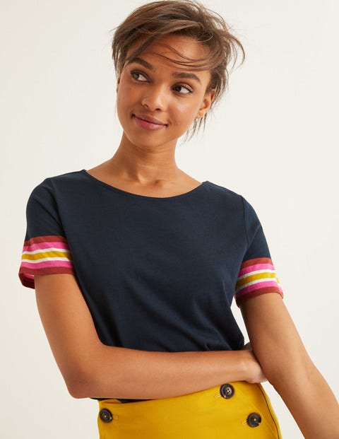 Short Sleeve Striped Cuff Tee - Navy Multi Short Sleeve Striped Cuff Tee - Navy Multi