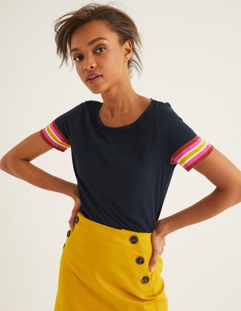 Short Sleeve Striped Cuff Tee - Navy Multi Short Sleeve Striped Cuff Tee - Navy Multi